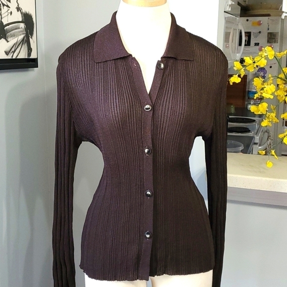 Danna Buchman Sweaters - Dann Buchman brown cardegan button down, colar sweater. medium. Y2K